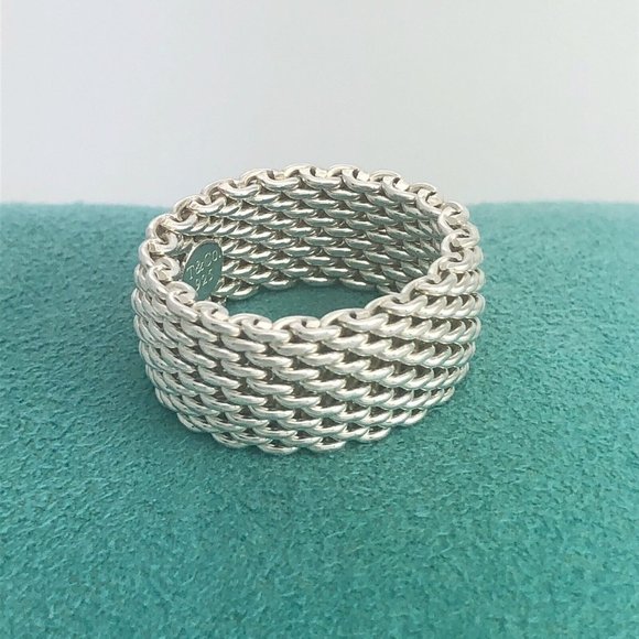 Size 5.5 Tiffany & Co Somerset Mesh Weave Unisex Ring in Sterling Silver